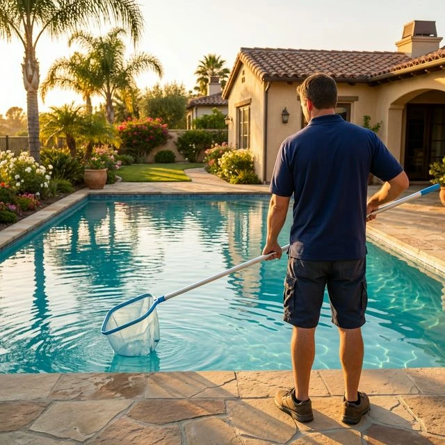 Friendly pool service technician